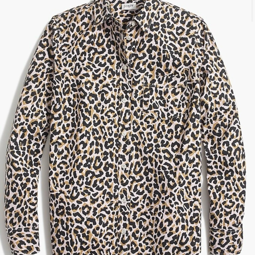 NEW J Crew XS Signature Fit Cotton Poplin Button Down Leopard Print Ladies Shirt